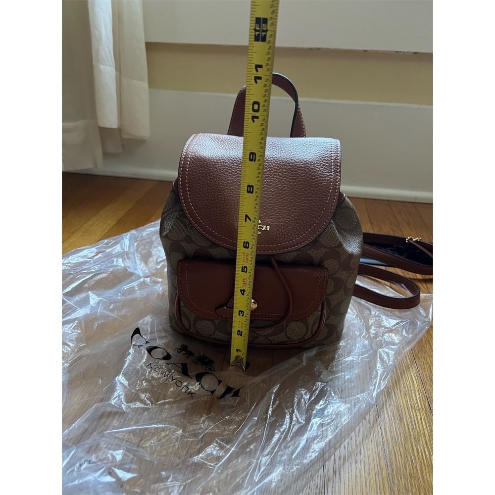 Coach Brown Signature Canvas Mini Backpack with Dark Brown Leather Trim - Picture 2 of 6
